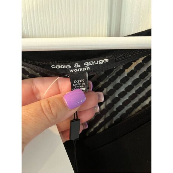 Cable & Gauge Black 3/4 Sleeve Mesh Top Tunic sz 1X NWT - Picture 5 of 8